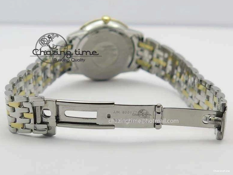 0124 HighQuality De Ville 27mm SS YG Ladies MK 1:1 Best Edition Blue Dial Diamond Markers On SS Bracelet Ronda Quartz 8186